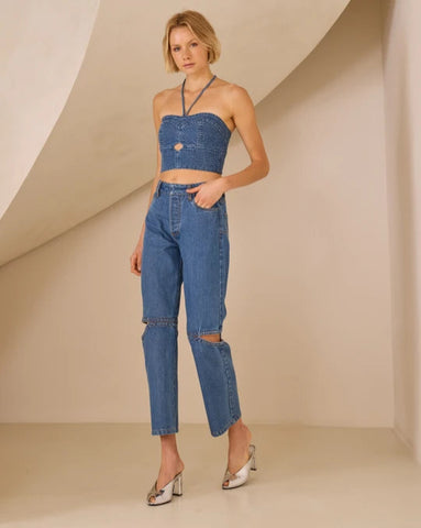 CALCA JEANS VAZADO ROSA