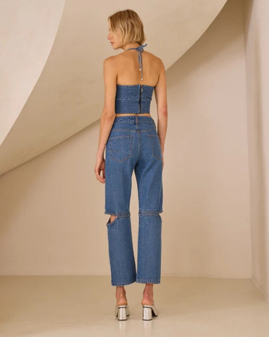 CALCA JEANS VAZADO ROSA