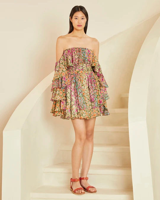 VESTIDO CURTO ESTAMPA FLORAL TIE DIE QUARTZO