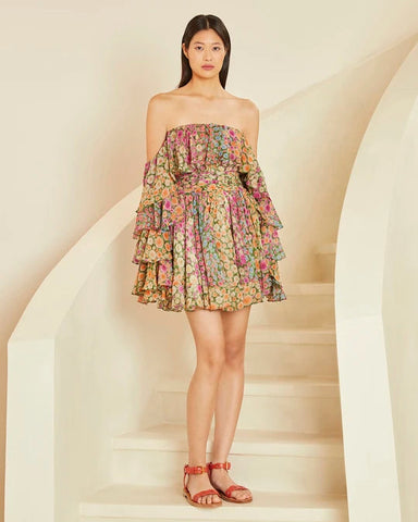 VESTIDO CURTO ESTAMPA FLORAL TIE DIE QUARTZO