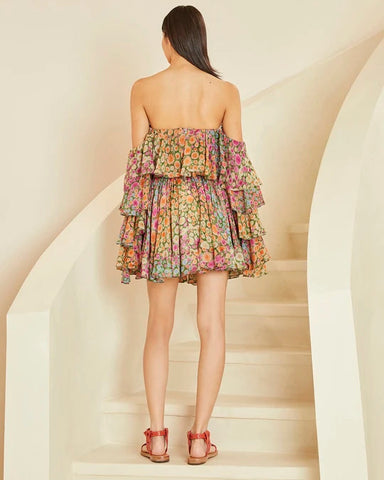 VESTIDO CURTO ESTAMPA FLORAL TIE DIE QUARTZO
