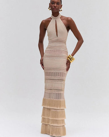VESTIDO LONGO TELA DOT FRANJAS