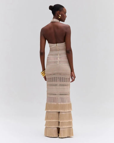 VESTIDO LONGO TELA DOT FRANJAS