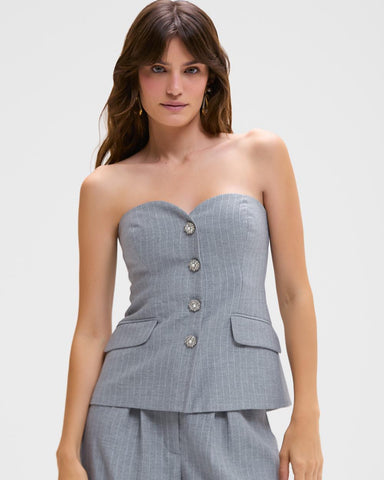 TOP METALLIC PINSTRIPE CINZA